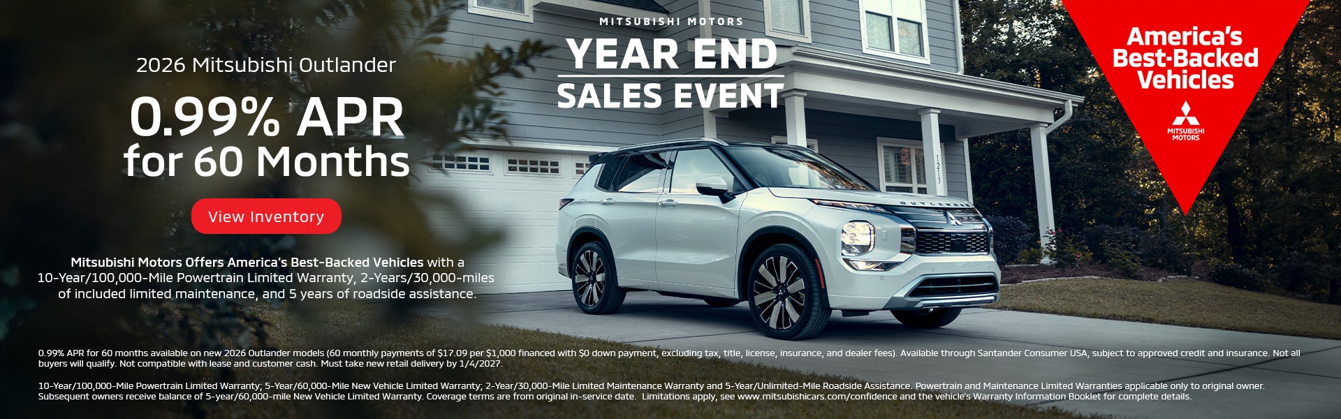 2026 Outlander 0.99% APR for 60 months